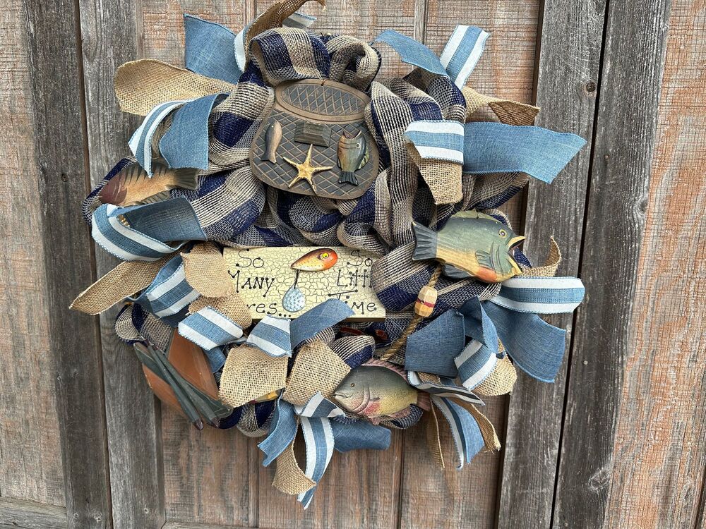 Fisherman Masculine Wreath - So Many Lures, So Little Time - Handmade 22” x 6”